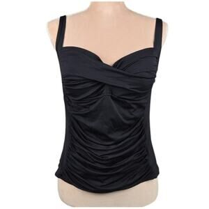 La Blanca Tankini Top Black Ruched Size 14